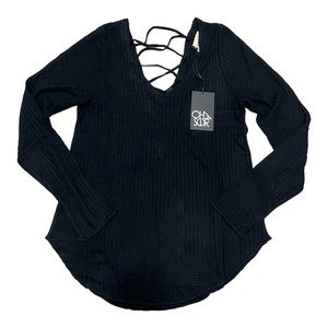 Chaser Thermal V-Neck Criss Cross Back Shirttail Tee